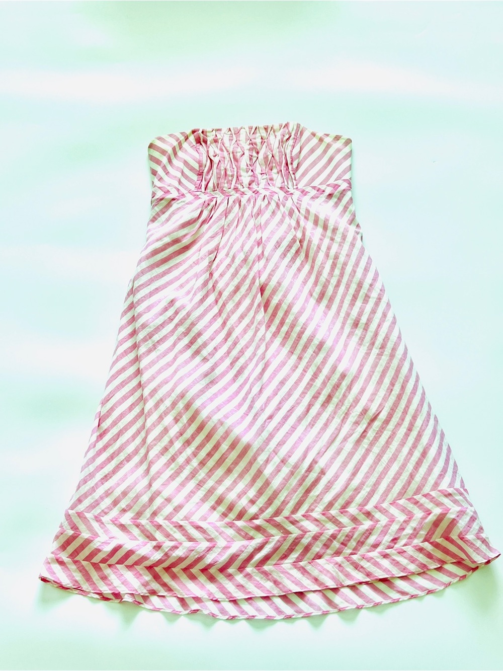 Lilly Pulitzer strapless dress pink white diagonal stripes smocked bodice Size 4